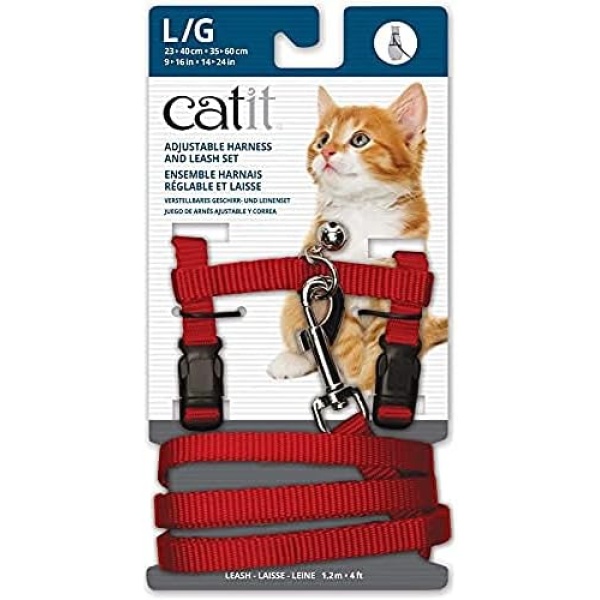 Catit Nylon Adjustable Cat Harness and Leash Set, Large, Red