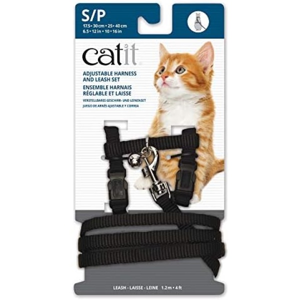 Catit Nylon Adjustable Cat Harness and Leash Set, Small, Black