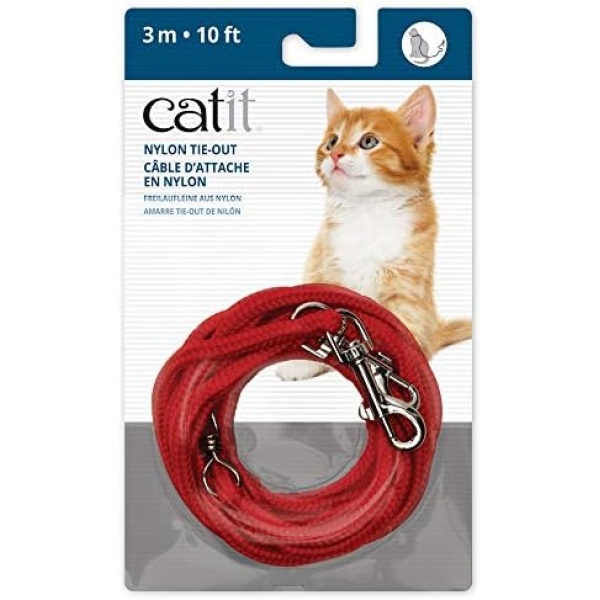 Catit Nylon Cat Tie-Out, 10-Feet, Red