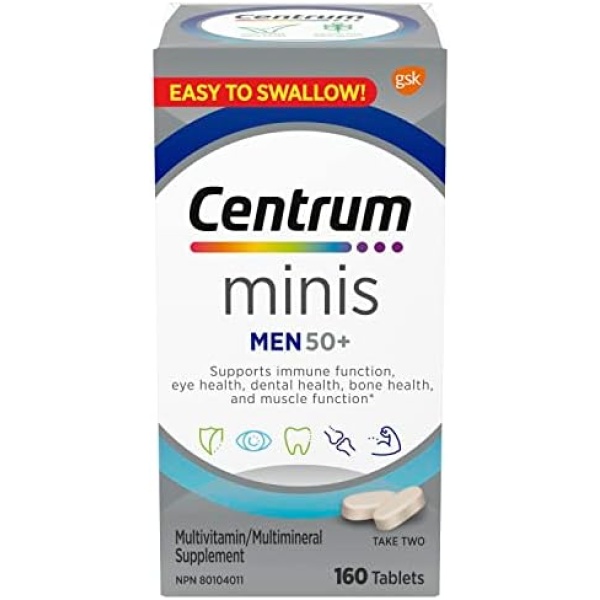 Centrum Men 50 Plus Multivitamins/Minerals Supplement for Men 50+, 160 Mini Tablets