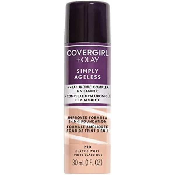 Covergirl -Simply Ageless 3-in-1 Liquid Foundation Infused with Hyaluronic Complex, Vitamin C and Niacinamide - Hydrating Formula, 100% Cruelty-Free