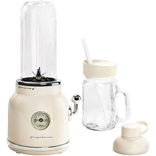 FRIGIDAIRE ESMM100-CREAM Retro Smoothie Maker Blender with Mason Jar, Perfect for Shakes and Smoothies, 300-Watt, Cream