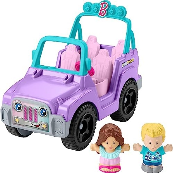 Fisher-Price Little People Barbie Toy Car Beach Cruiser with Music Sounds and 2 Figures for Pretend Play Ages 18+ Months