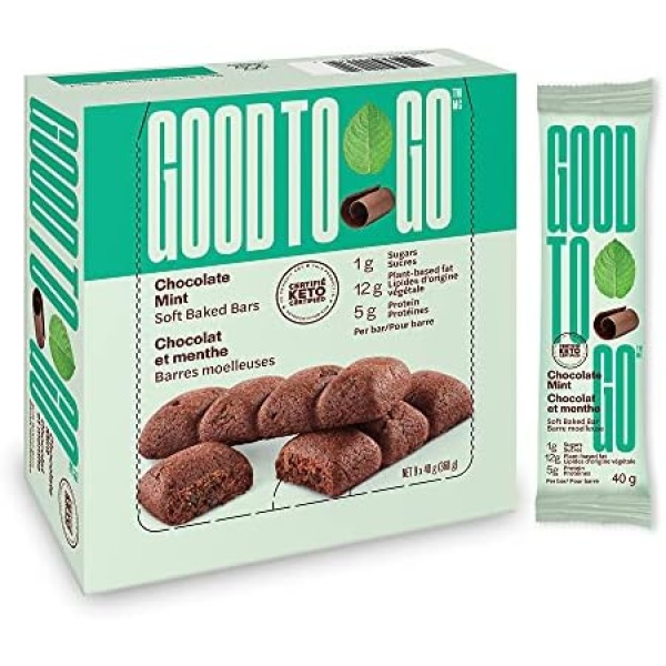 GOOD TO GO Chocolate Mint Soft Baked Bars, 40g x 9 Bars; Non GMO, Certified Keto, Grain Free, Peanut Free, Gluten Free, B-Corp