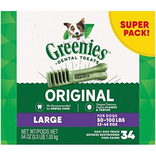 GREENIES Dog Treats Original LARGE Natural Dental Care, (34 Treats) 54oz. Pack