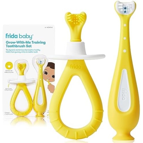 Grow-with-Me Training Toothbrush Set | Infant to Toddler Toothbrush Oral Care for Sensitive Gums by Frida Baby