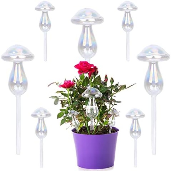 HIMOMO 6 Pcs Plant Watering Globes, Plant Watering Bulbs, Colorful Glass Self Watering Globes, Automatic Self-Watering Waterers System Garden Water Device Watering Bulbs for Indoor & Outdoor (Mushrooms)