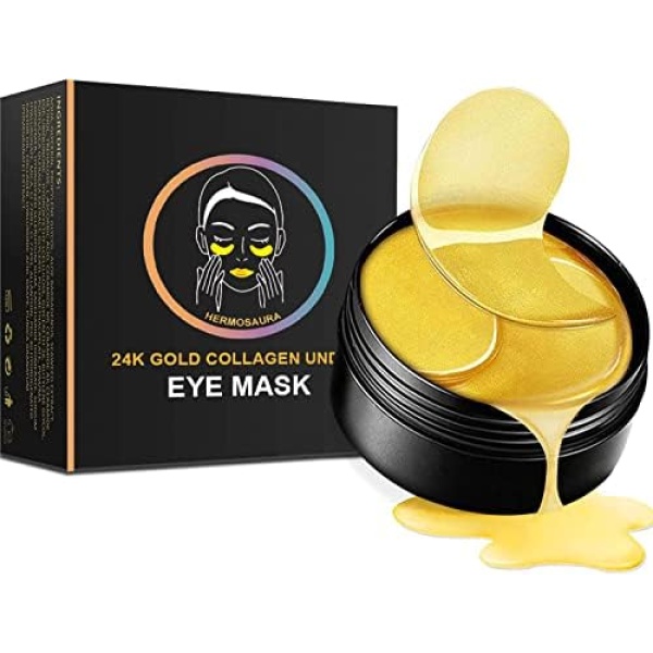 Hermosaura Under Eye Patches – 24K Gold Patch for Puffy Eyes Collagen mask with Anti-Aging and Lifting Effect Luxurious Masks Reduced dark circles Puffiness Includes Lip