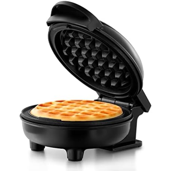 Holstein Housewares Personal Non-Stick Waffle Maker, Black - 4-inch Waffles in Minutes