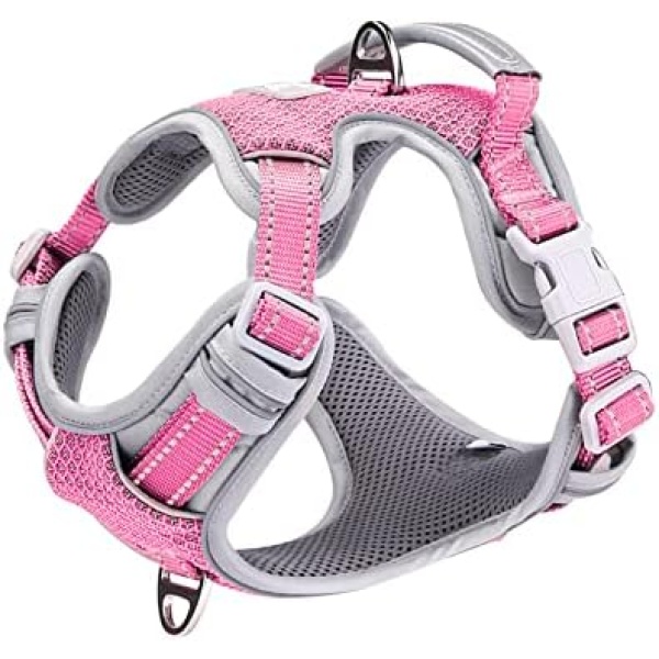 Huntboo Front Clip Harness,No Pull Dog Harness, Reflective Harness with Padded Handle, Breathable,Durable, and Adjustable Pet Vest for Small Dogs, Perfect for Walking, Training, and Running Pink XS