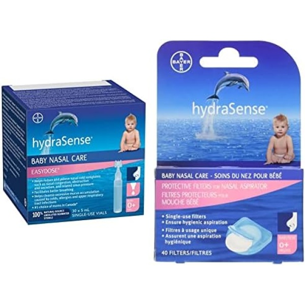 HydraSense Easydose Single-Use Vials for Babies, Baby Nasal Care, 30 Count & Protective Filters for Nasal Aspirator, Baby Nasal Care, Single-Use, 40 Count