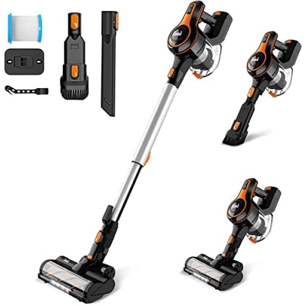 INSE True 25Kpa Cordless Vacuum Cleaner, 8-Cell 2500m-Ah Battery Stick Vacuum with 300W Brushless Motor, 6-in-1 Lightweight Vacuum Up to 45mins Runtime for Hardwood Floors Carpet Pet Hair-S610