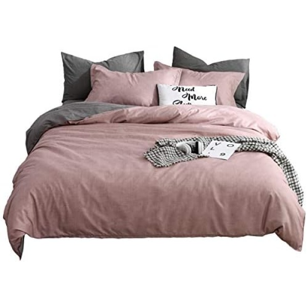 JQWUPUP Solid Color Duvet Cover Set Twin, 3 Pcs Microfiber Bedding Set for Toddler Teens Kids Adult Girls Women, Lightweight Durable Reversible (Twin, Pink & Grey)