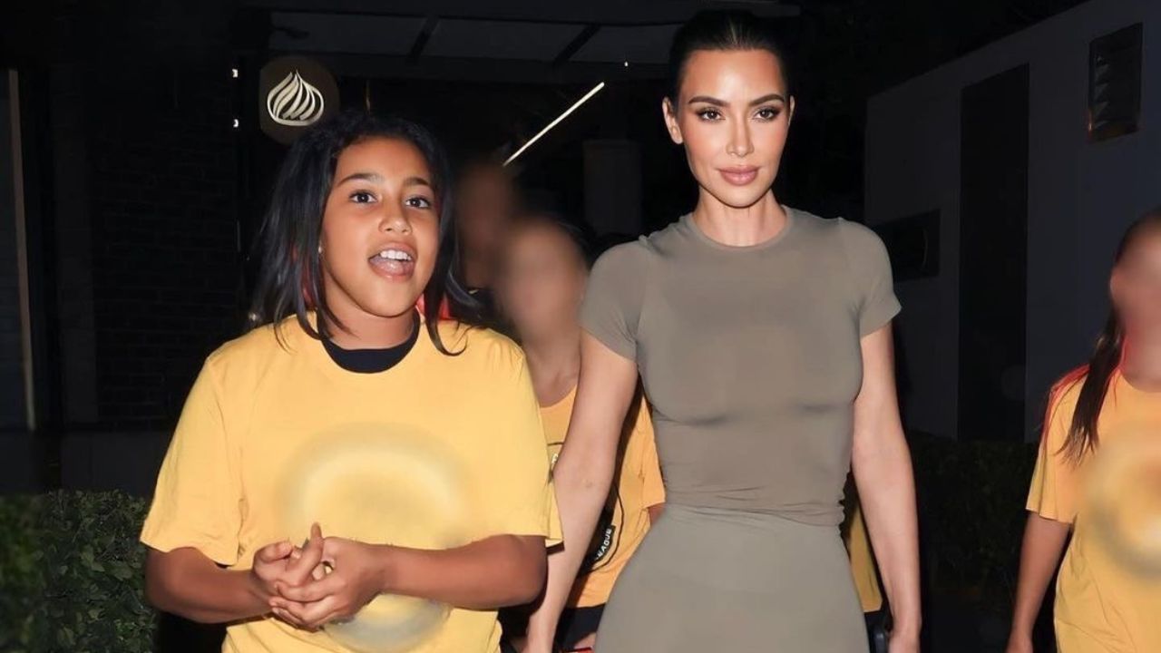 Kim Kardashian Sported an Army Green Skims Look with Yeezy Slides and a $24K Hermes Crocodile Kelly handbag at North’s Basketball Game (Shop the look!)