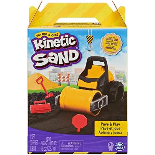 Kinetic Sand, Pave & Play Construction Set with Toy Truck and 8oz Black Play Sand, Sensory Toys for Kids Ages 3 and up