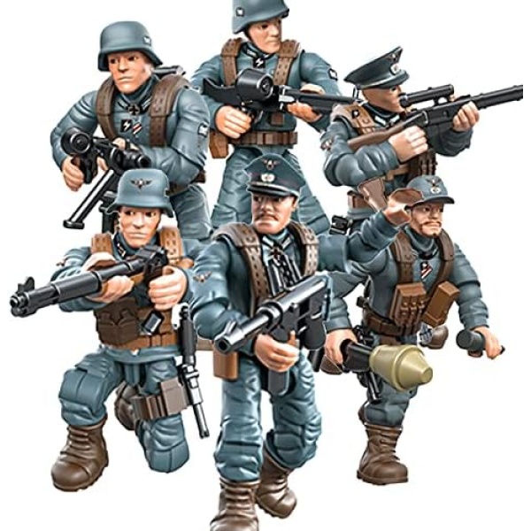 MEIEST 6 PCS Mini WWII Soldier Military Action Figures, Army Model Building Block Toy with Multiple Military Weapons Accessories,Party Favors Set for Kid (German Army)