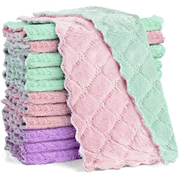 Microfiber Cleaning Cloths Highly Absorbent and Softer, Dish Cloths and Kitchen Towels Reusable and Washable Lint Free for House, Car, Bathroom, Window (9.7 x5.8 Inch) - Pack of 12