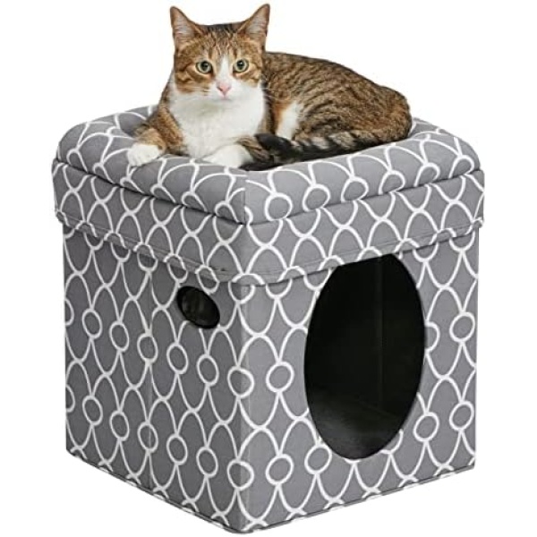 Midwest Homes for Pets 137-GYG Cat Cube, Cozy Cat House/Cat Condo, Gray Single Story, Small