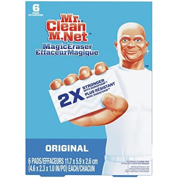 Mr Clean Magic Erasers Original, Bathroom, Shower, and Oven Cleaner, Cleaning Pads with Durafoam, 6 Count