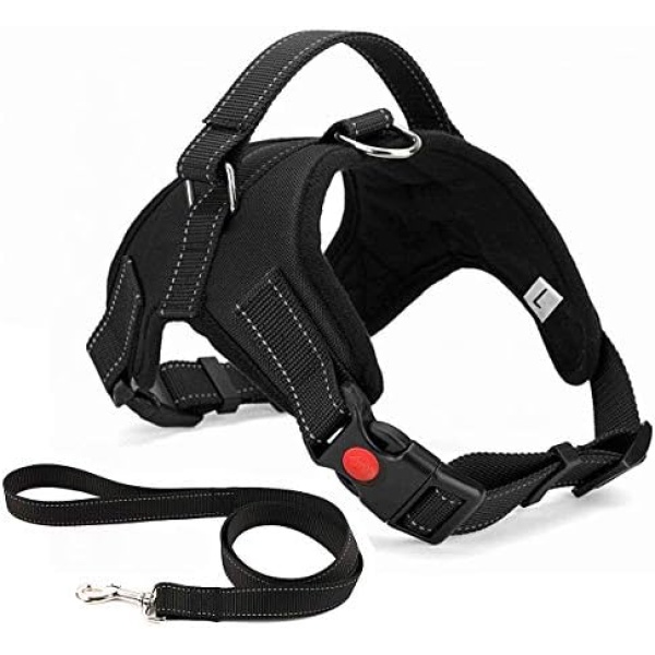 Musonic No Pull Dog Harness Breathable Adjustable Comfort Free Leash Included for Small Medium Large Dog, Best for Training Walking (M, Black)