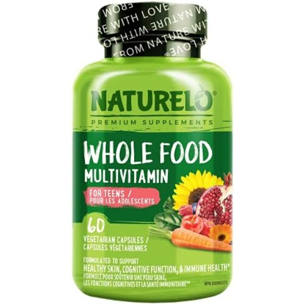 NATURELO Whole Food Multivitamin for Teens - Natural Vitamins/Minerals for Teenage Boys & Girls - Supplement for Active Kids - with Organic Extracts - Non-GMO - Vegan/Vegetarian - 60 Capsules