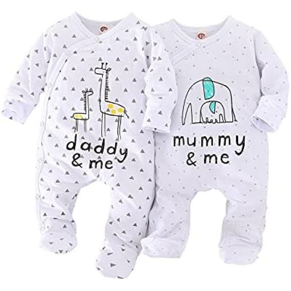 Newborn Baby Clothes Boy Girl Long Sleeve Romper Daddy Mummy & Me Infant Sleepsuit 2 Pack