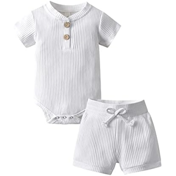 Newborn Infant Baby Boy Summer Clothes Outfit Short Sleeve Solid Color Romper Pant Sets