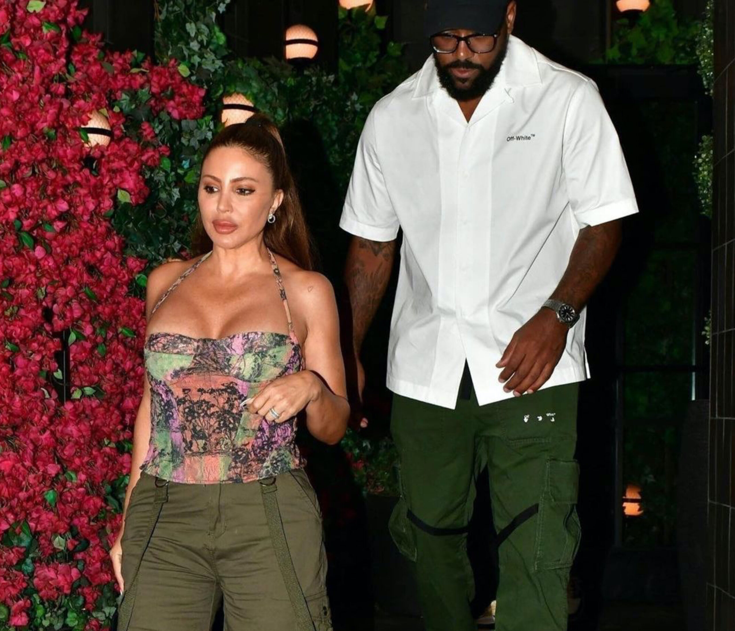 Newly Engaged Larsa Pippen & Marcus Jordan Grab Dinner in a Roberta Einer Multicolored Bustier, Fashion Nova Pants & Marcus in Off White