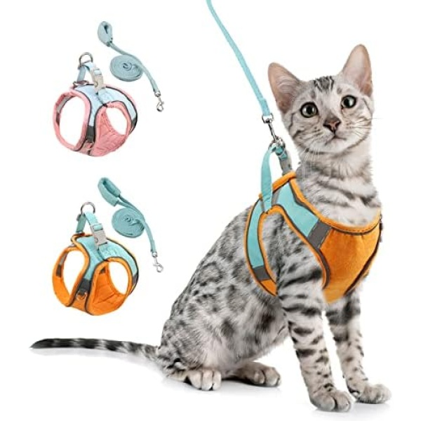 ORIA Cat Harness and Leash Set, Adjustable Vest Harnesses for Cats, Pet Harness with Reflective Strap for Walking, Orange Blue, XS