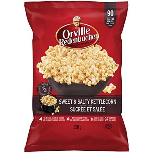 Orville Redenbacher's Popcorn - Sweet and Savoury Ready-to-Eat (pack of 12 with a total of 12 220g bags)