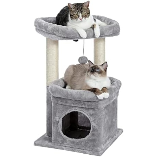 PAWZ Road Cat Tree, Multi-Level Cat Tower with Sisal-Covered Scratching Post, Cozy Cat Condo and Large Cat Perch for Indoor Cats