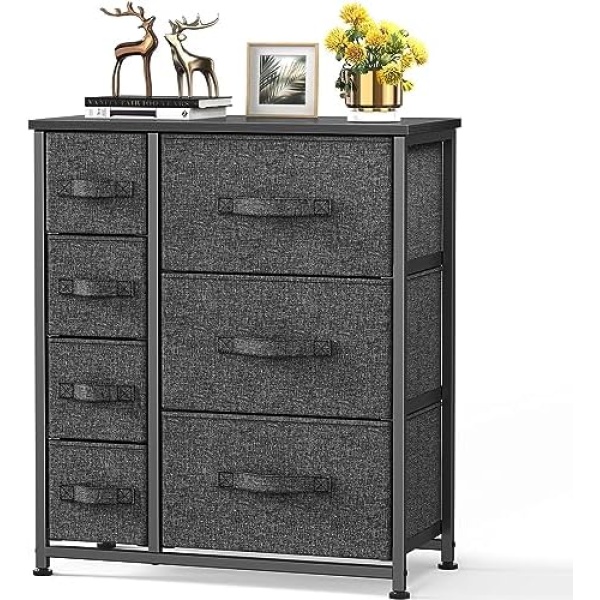 Pipishell 7 Drawer Fabric Dresser Storage Tower, Dresser Chest with Wood Top and Easy Pull Handle, Organizer Unit for Closets, Bedroom, Nursery Room, Office