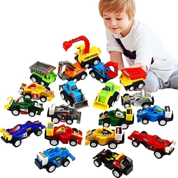 Pull Back Car, 20 Pcs Assorted Mini Truck Toy and Race Car Toy Kit Set, Funcorn Toys Play Construction Vehicle Pull Back Playset Educational Preschool for Kids Children Party Favors Birthday Classroom