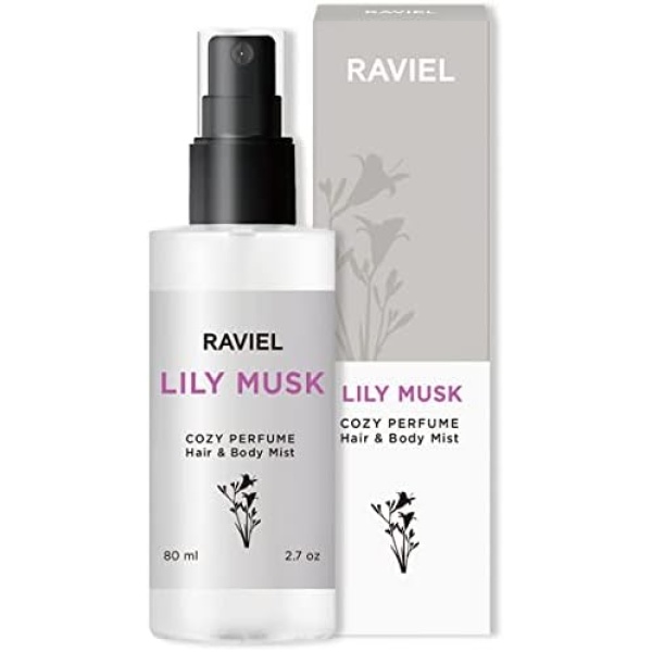 RAVIEL Cozy Perfume Hair & Body Moisturizing Mist Spray, Premium Floral Scent, Witch Hazel Moisturizer, Natural Body Fragrance, Nourishing & Fast Absorbing, Alcohol Free (Lily Musk) (2.7 fl oz)