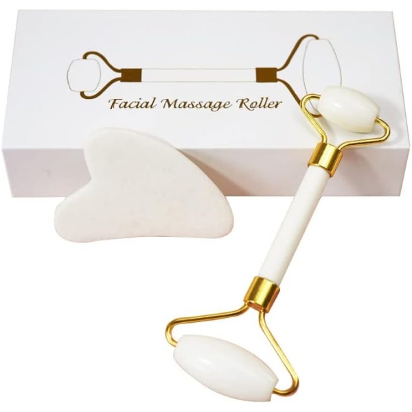 ReallyCare Jade Roller for Face & Eyes- Anti-aging Double Head Set Natural Facial Massager Silent Roller Jade Gua Sha, Beauty Face Roller to Remove Wrinkles