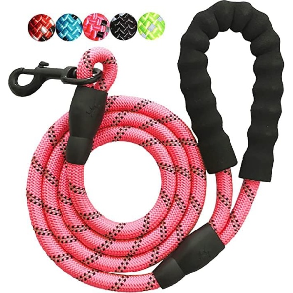 SK DEPOT 5ft Stronge Heavy Duty Dog Leash with Comfortable Padded Handle Reflective Rope Attaches to Pet Collar with Durable Metal Clasp Chew Resistant Paracord for Medium and Large Dogs (Pink)