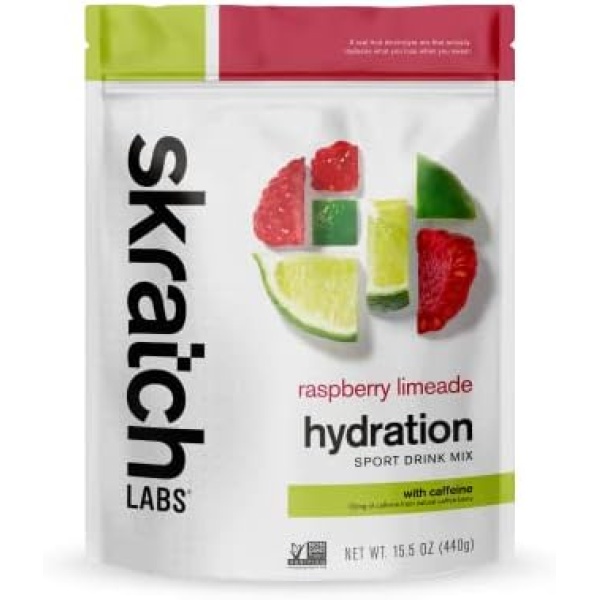 SKRATCH LABS Sport Hydration Drink Mix - Natural, Low Sugar, Electrolyte Powder Developed for Athletes and Sports Performance, Gluten Free, Vegan, Kosher (Raspberry Limeade, 20 serving resealable bag)