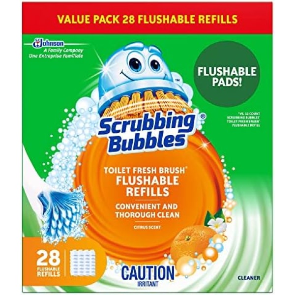 Scrubbing Bubbles Fresh Brush Toilet Bowl Cleaning Flushable Refills, Citrus Scent, 28 Refills Total