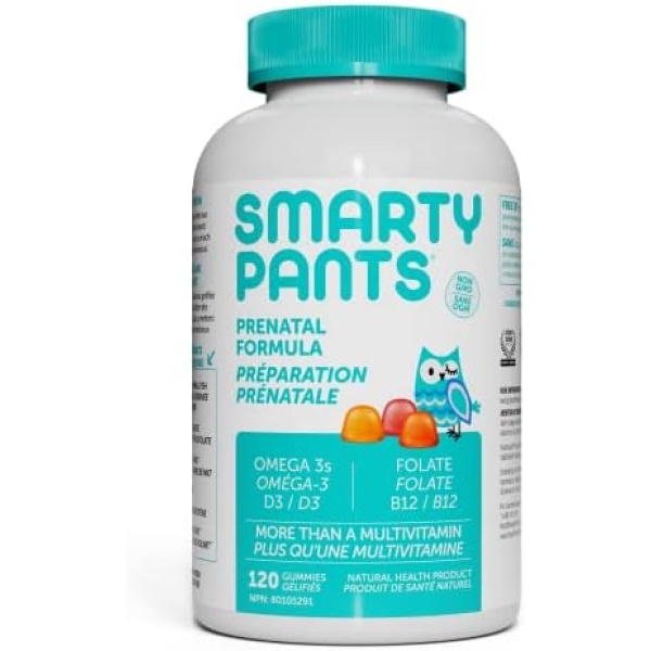 SmartyPants Prenatal Formula Gummy Vitamins: Daily Multivitamin, Folate (Methylfolate), Vitamin D3, Methyl B12, Biotin, Omega 3 DHA/EPA Fish Oil, 120 count (30 Day Supply) - Packaging May Vary