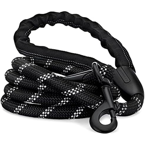 Strong Dog Leash, Reflective Rope, Chew Resistant Paracord for Medium and Large Dogs, Durable Metal Clasp, Attaches to Pet Collar (6 Foot, Black)