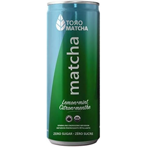 TORO MATCHA Toromatcha Sparkling Lemon Mint, Zero Sugar, Organic Matcha Infusion, No Sweeteners, 355 ml, Pack of 12, 4260 milliliters