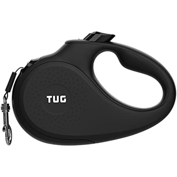 TUG 360° Tangle-Free Retractable Dog Leash for Up to 110 lb Dogs | 16 ft Strong Nylon Tape/Ribbon | One-Handed Brake, Pause, Lock (Large, Black)