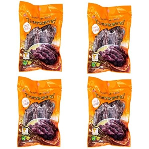 Teddy Bear Spicy Tamarind Candy 150g - Pack of 4 (600g) - 100% Real Chili Coated Tamarind Fruit Candy Snack - Sweet & Sour Natural Fruit Sticks