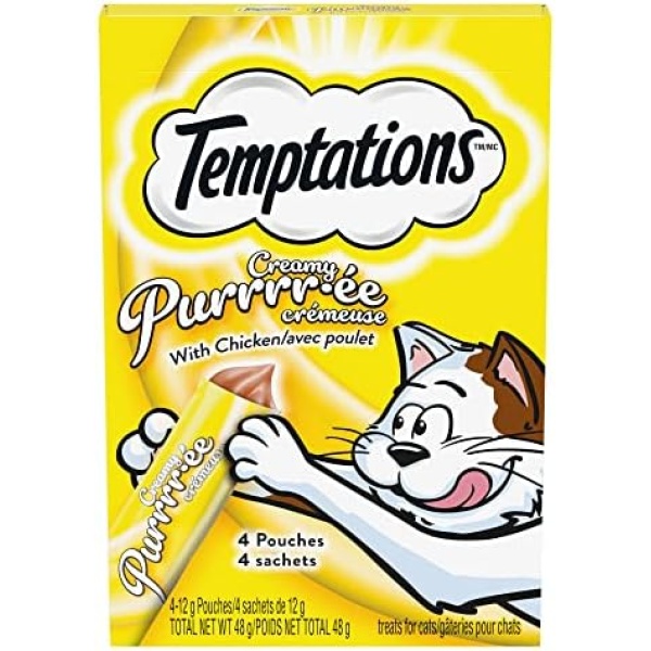 Temptations Creamy Puree Adult Lickable Cat Treats, Chicken, 4x12g Pouches (11 Pack)