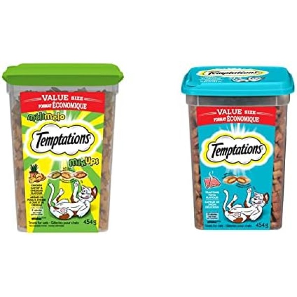 Temptations Mix-Ups Cat Treats, Catnip (Chicken, Catnip & Cheddar Flavour), 454g Tub & TEMPTATIONS Cat Treats, Tempting Tuna Flavour, 454g Tub