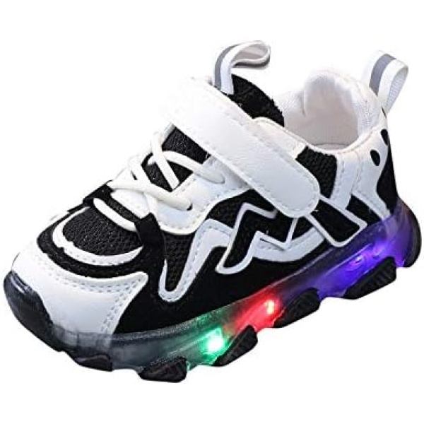 Toddler Light Up Shoes, Kids Baby Running Sport Mesh Led Baby Shoes Boys' Athletic Shoes Light Black Tennis Shoes