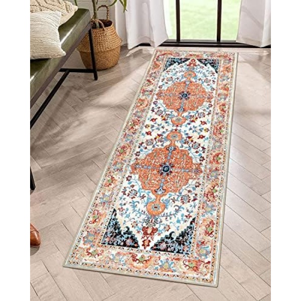 U'Artlines Boho Hallway Runner Rug 2' x 6' Vintage Farmhouse Laundry Rug Runner Accent Area Rug Carpet Non Slip Washable Kitchen Floor mat Entryway Runner Mat Throw Rug for Living Room(Orange)