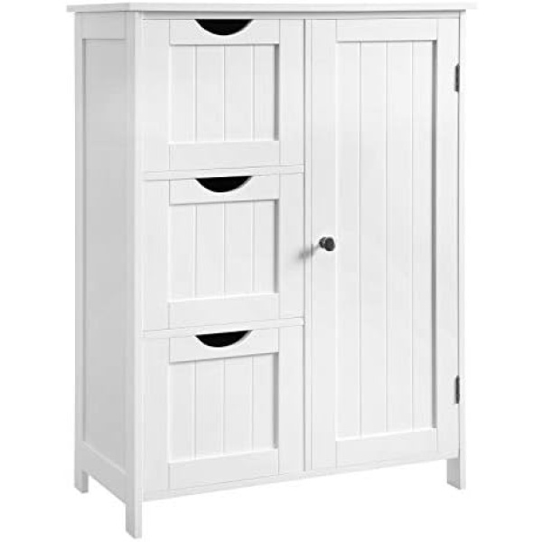 VASAGLE Bathroom Floor Storage Cabinet, Bathroom Cabinet Freestanding, with 3 Large Drawers and 1 Adjustable Shelf, White UBBC49WT