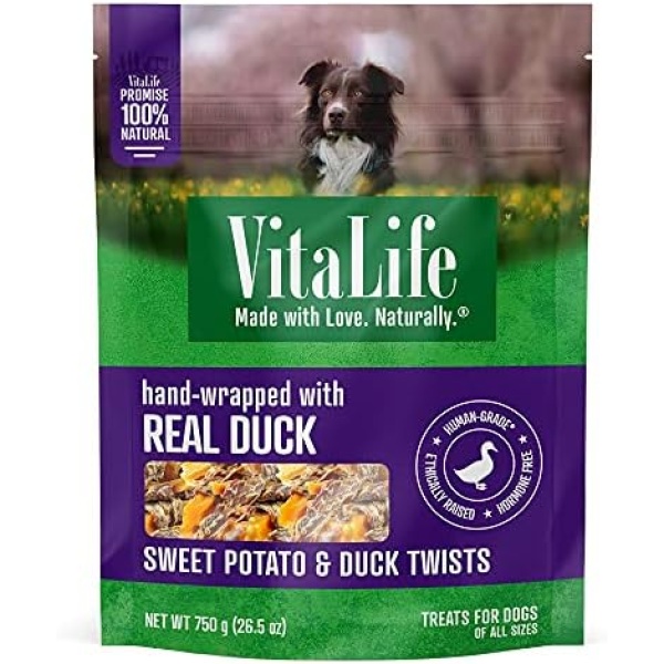 VitaLife 750 g Sweet Potato & Duck Twists, All Natural Dog Treats