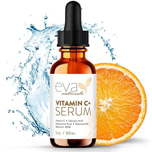 Vitamin C Serum Plus With Hyaluronic Acid Serum, Retinol, Niacinamide, Salicylic Acid Vitamin C Serum for Face - Anti Aging Serum, Skin Clearing, Brightening Serum for Dark Spots by Eva Naturals (1 oz)